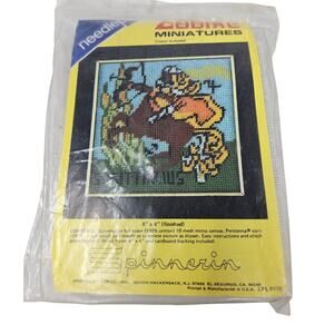 Vintage 70s Needlepoint Kit Spinnerin Zodiac Miniature Kit Sagittarius 4x4 Boho
